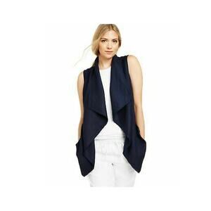 Charter Club Draped Vest Frayed-Trim Sleeveless Linen-Blend Intrepid Blue Large